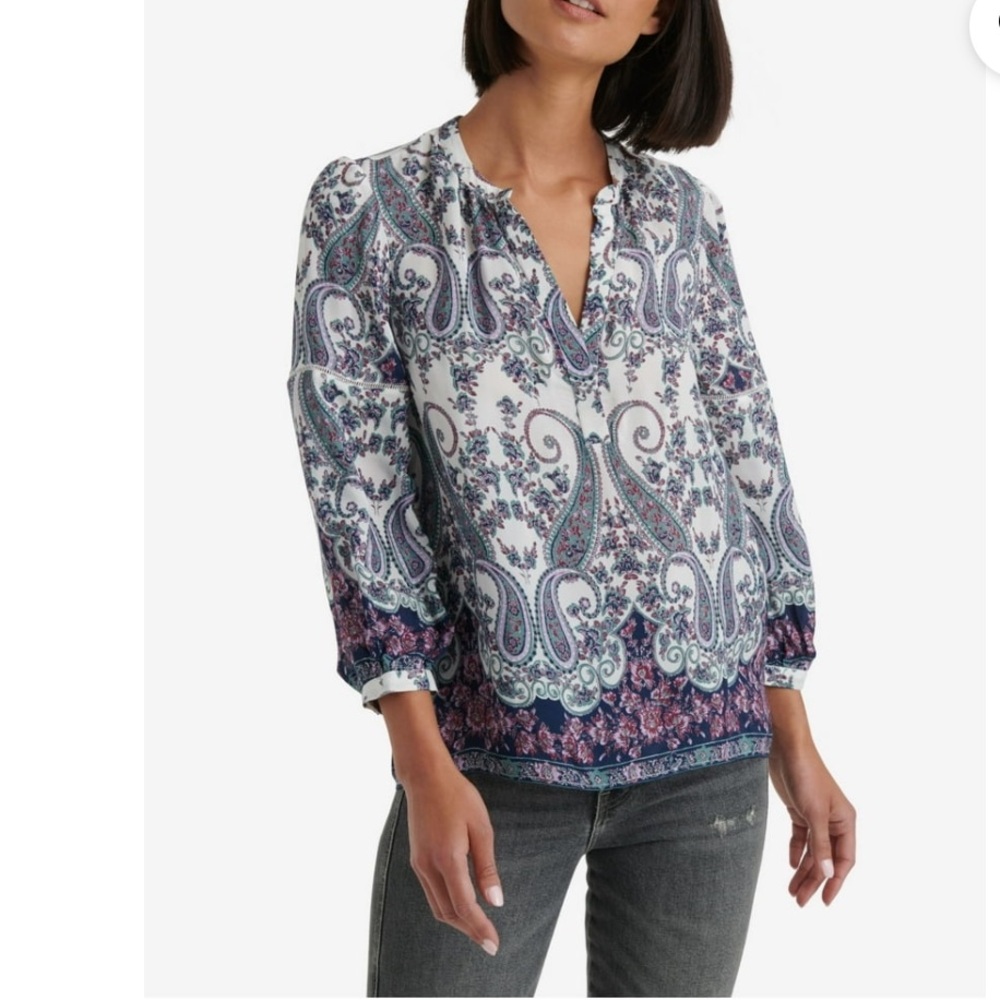 NWT Lucky Brand paisley popover blouse size M